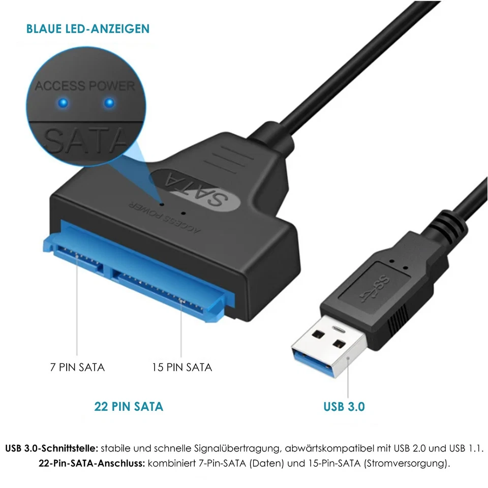 SATA-zu-USB 3.0/2.0 Adapterkabel, 6 Gbps für externe SSD/HDD 2,5 Zoll - Bild 4 von 4