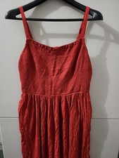 Old Navy Dress Womens L Red Cami Sleeveless Strap Smock Flare Midi Woven Pocket
