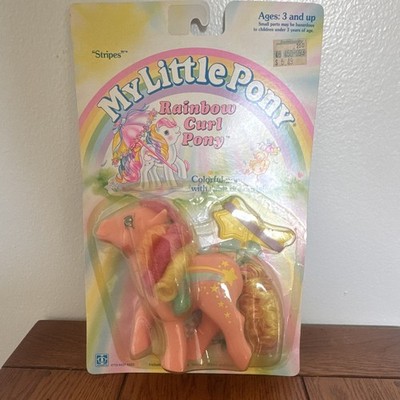 My Little Pony Rainbow Curl Pony Stripes Figure w/ Brush Ribbon 1989 MPN