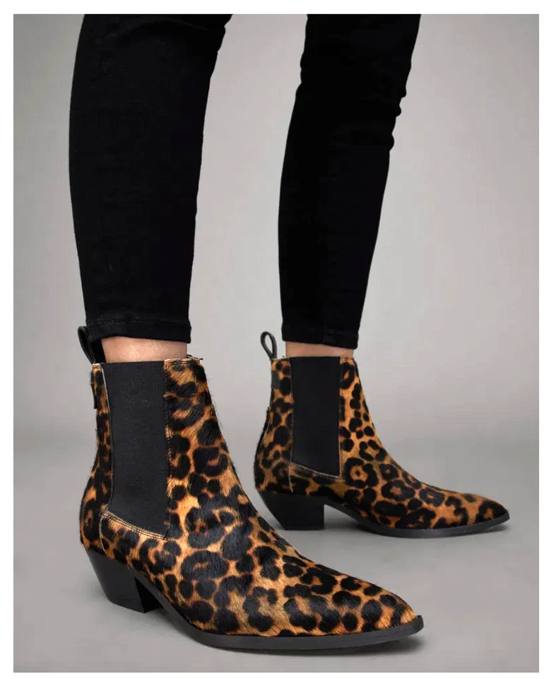 NUEVO-Botas de cuero occidentales con punta de zorro All Saints en leopardo-Talla 10 (EE. UU.) Foto 2 de 4