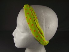 Yellow Orange turban twist headband 1.75" wide turband rayon polka dot fabric