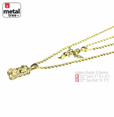 Men's 14k Gold Plated Angel & Jesus 22"&27" Combo Pendant Necklace MHC 207 G - Picture 2 of 5