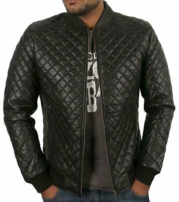 Herren Original Lammfell Stepp Lederjacke Bomberjacke Biker Schwarz/Rot Mantel