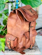 Genuine Goat Men's Large Gym Backpack Travel Village Leather Vintage Laptop Bag