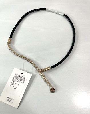 Max Mara Woven Tubular Belt Black Braided Gold Tone Chain 36