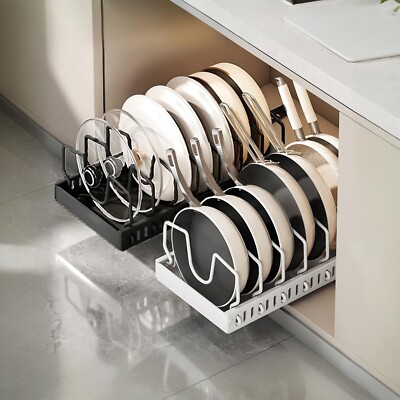 Pots and Pans Pot Lid Holder Pull out Storage Rack Kitchen Cabinet Organizer