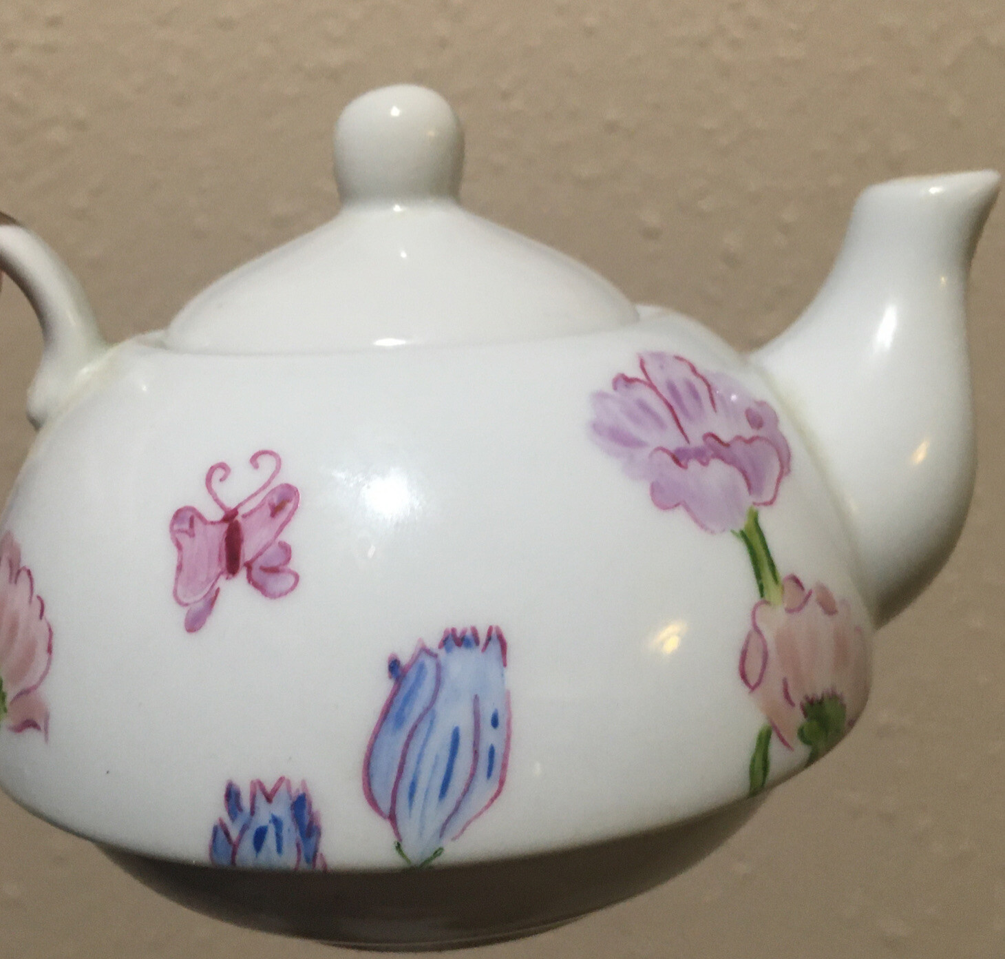 English Bone China Tea For One Teapot & Cup garden Pattern hand Painted