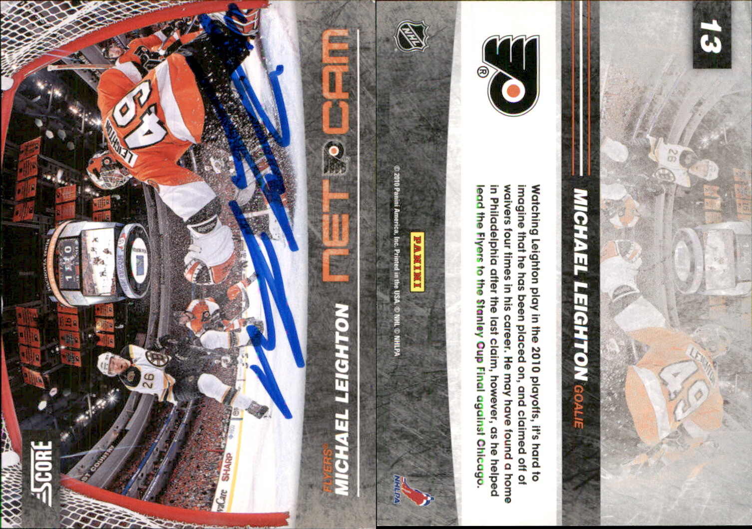 Michael Leighton Signed 2010-11 Score #13 Card Philadelphia Flyers Auto AU