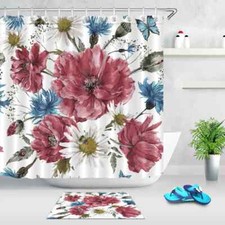 Peony Flower Waterproof Bathroom Polyester Shower Curtain Liner Water Resistant