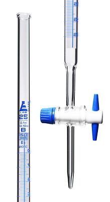 Schellbach Glass Burette, 25mL - Class B, PTFE Stopcock, Blue Grad - Eisco Labs