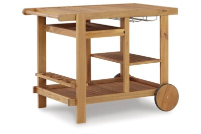 39'' Light Brown Acacia Wood Kitchen Serving Cart Front Wheeled Utility Wagon