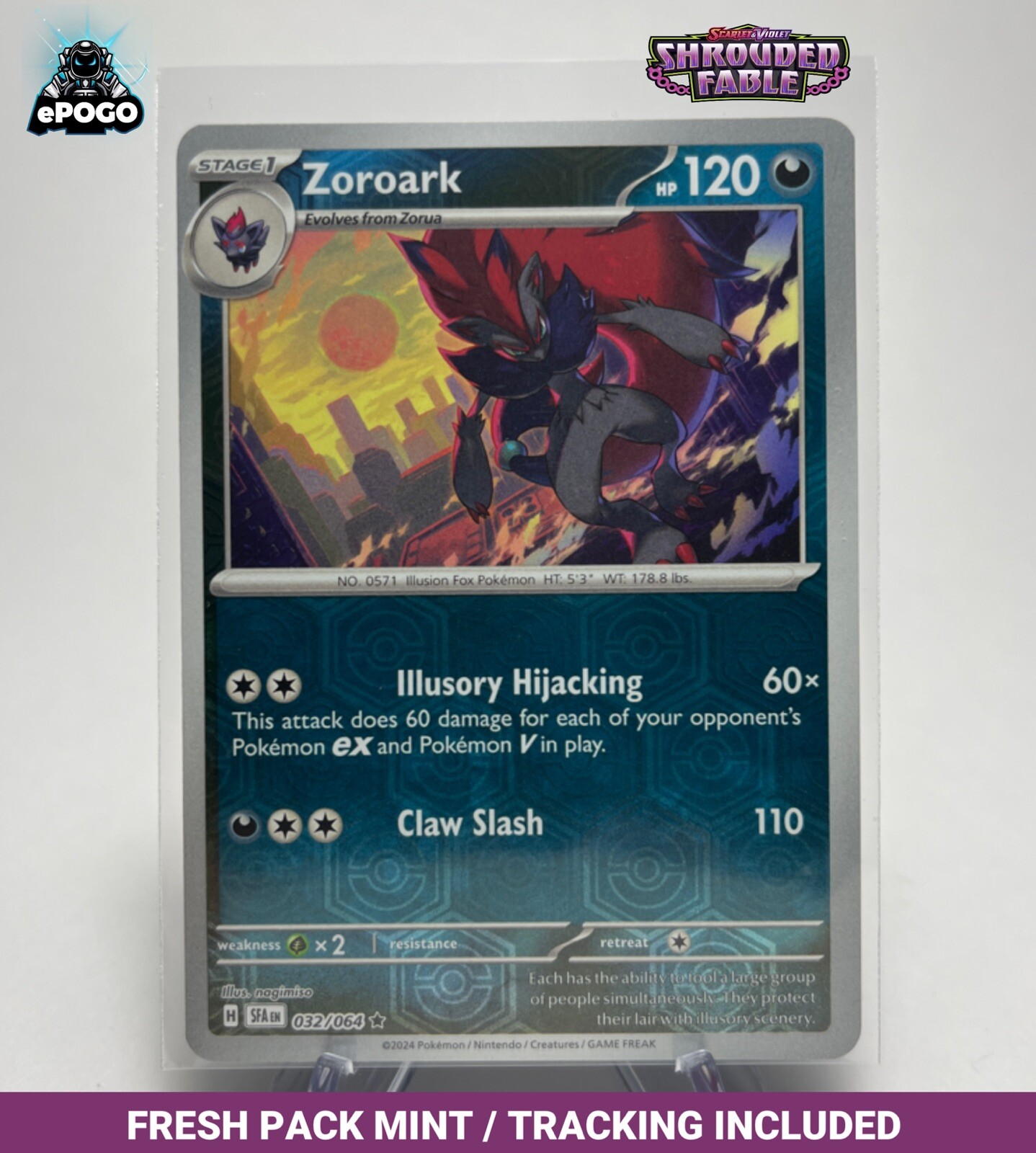 Zoroark 032/064 Reverse Holo Pokemon TCG: Shrouded Fable Card MINT SHIPPED TODAY