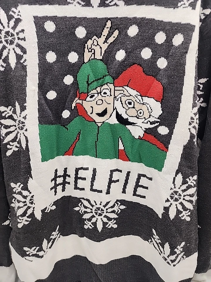 Unisex Forum Santa & Elf Hashtag Elfie #elfie Adulto Feo Navidad Suéter M Foto 2 de 4
