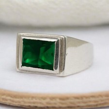 Emerald Baguette Cut Gemstone With 925 Sterling Silver Ring For Men's 905