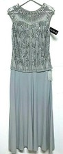 Pisarro Nights Beaded Mesh Beaded Silver A line Gown Size 2 NWT Msrp 218