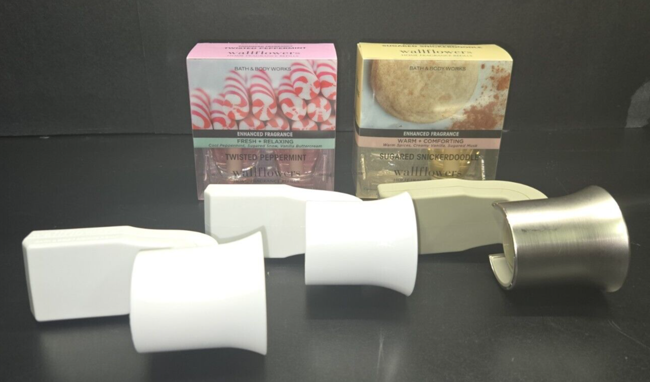 Bath & Body Works Wallflowers WHITE & Silver FLARE Diffuser Set of 3 w/Fragrance