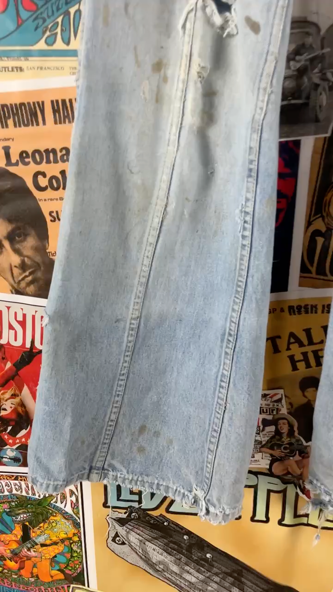 Vintage 70s Light Wash Distressed Thrashed Patched Denim Vintage 70s Light Wash Distressed Thrashed Patched Denim