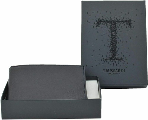 TRUSSARDI Portafoglio Uomo Blu In Vera Pelle,Made In Italy, Scatola Regalo  | eBay
