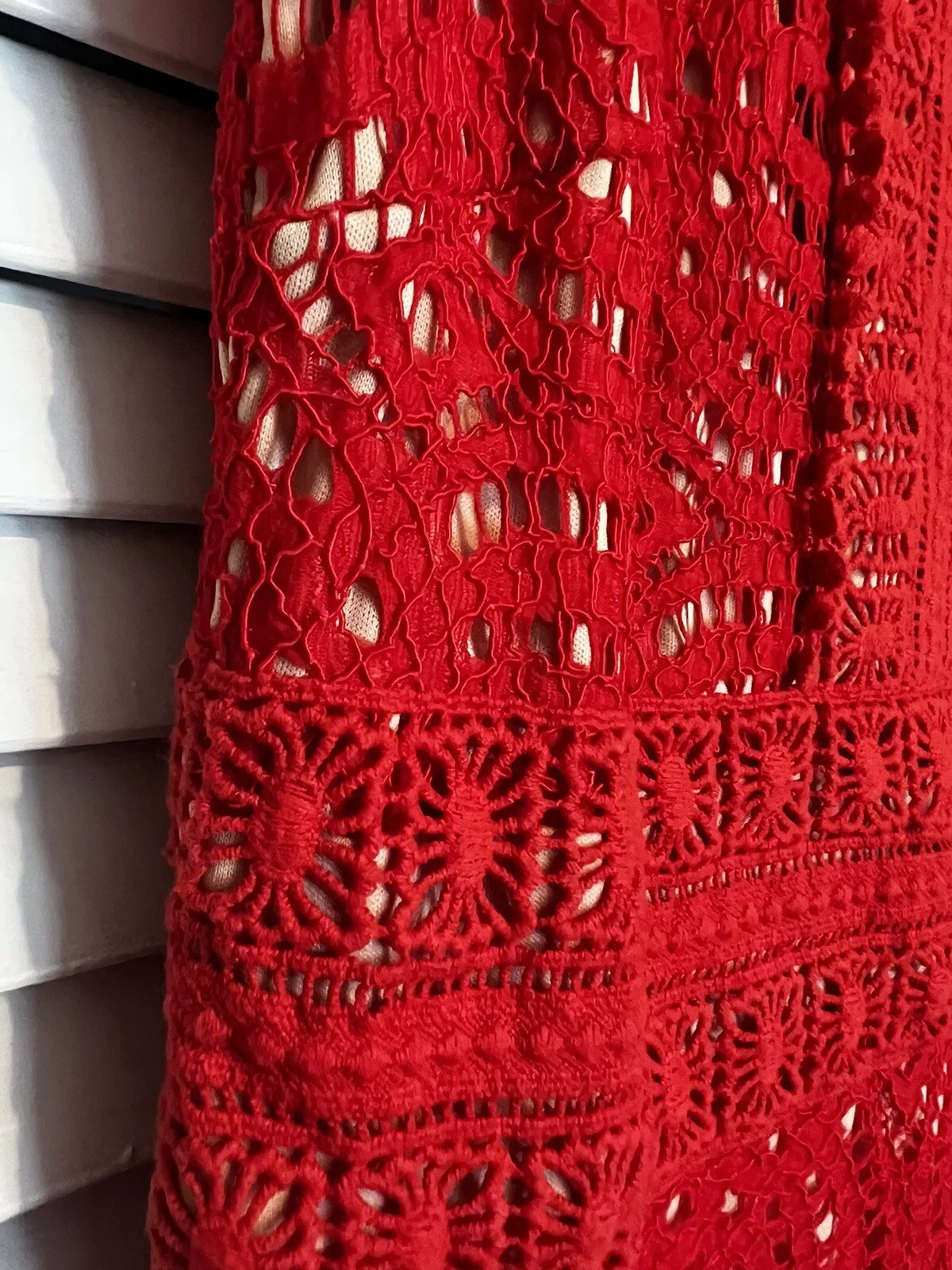 VETEMENTS Abito donna SANGRIA taglia 6 aderente e svasato senza maniche pizzo sovrapposto manica svasata