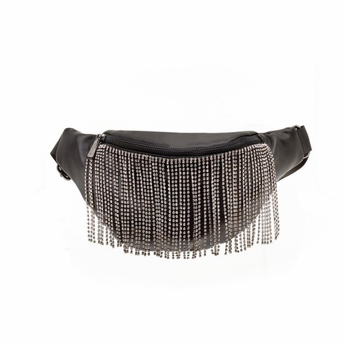 Borsa marsupio tracolla Nalì donna ecopelle nero frange strass eleganti  argento | eBay