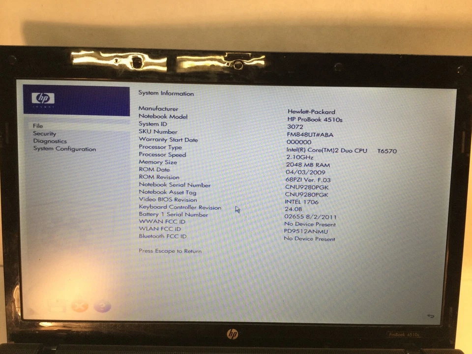 HP ProBook 4510s 15" Laptop Intel Core 2 Duo- LOOSE POWER JACK- MZ - Image 2 of 4