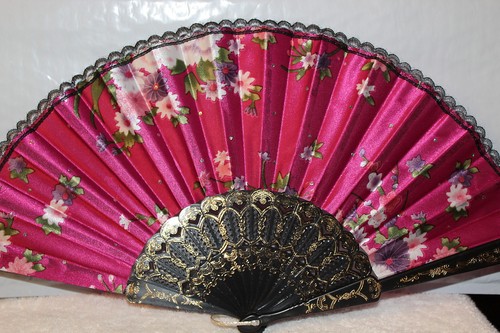 FAN ( SMALL HAND TYPE FAN ) WITH FLOWERS FLOWER DARK PINK B3 - 第 2/2 張圖片