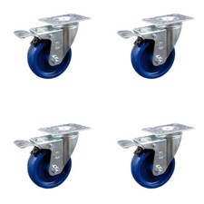 4 Inch SS Solid Polyurethane Top Plate Caster Set Total Lock Brake SCC