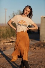 NEW ANTHROPOLOGIE Sz 4 COSIMA FLOUNCED SUEDED MIDI SKIRT X MAEVE IN GOLD