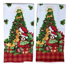 Set of 2 BOWIE WOWIE Christmas Dogs Terry Kitchen Towels by Kay Dee Designs
