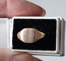 Vintage 9ct Yellow Solid Gold Plain Signet Ring Ladies Size J Full Hallmarks