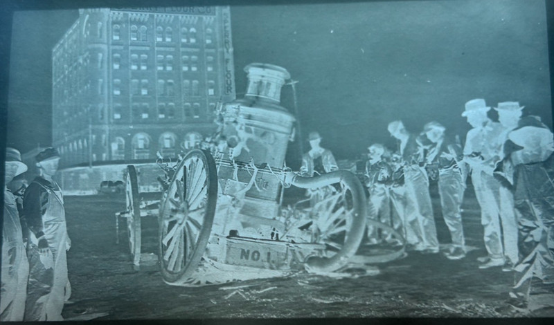 2 Vintage Photo Negatives-Pumper w/Broken Wheel-Stockton Fire Dept. 1907/10