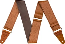 Genuine Fender Tooled Leather Guitar Strap, 2" Wide, Adjustable, Brown