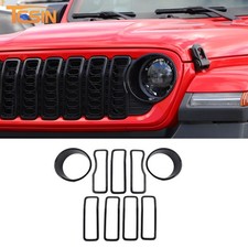 7x Front Grille Grill Insert Ring Decor Trim Overlay For Jeep Wrangler Jl Jt 24