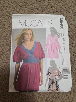 McCalls Pattern M5408 Misses Top Tunic Long Front Midriff Band 14 16 18 20