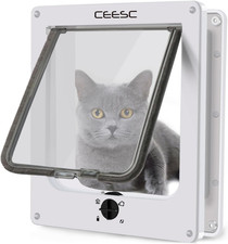 CEESC Large Cat Door for Interior/Exterior Door, Weatherproof, White, Rotary 4 W