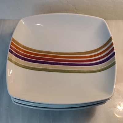 Studio Nova Festive Stripes Square Porcelain Coupe Soup Bowls Set of 4