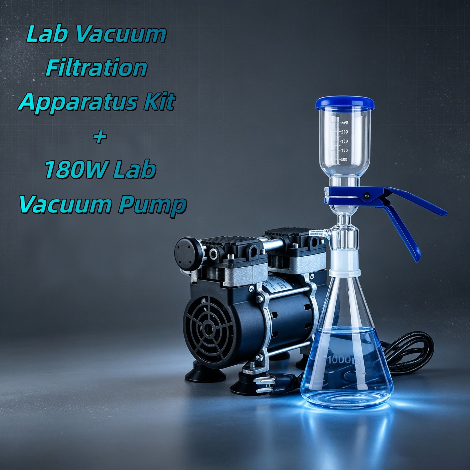50L/Min Lab Vacuum Pump +1L Lab Vacuum Filtration Flask Glass Kit Filter Funnel