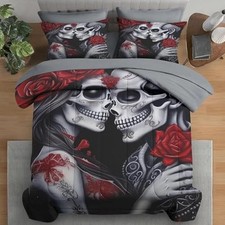 Comforter Set Queen Size, Skull and Love 7 Pcs Bedding for Kids and Adults,