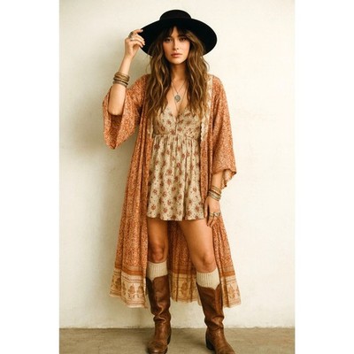 UMGEE NWT Boutique Boho Peach Kimono Jacket Stevie Nicks Gypsy Festival  L