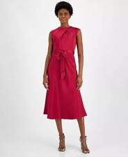 Tahari Petite Pleated-Neck Midi Dress – Berry, Size 12P