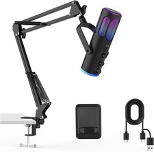 Gaming USB Condenser Microphone w/ Mute  Boom Arm for PC/PS/Mac US