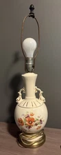 Antique Leviton Hand Painted Porcelain Floral & Gold Accent 1940’s Table Lamp