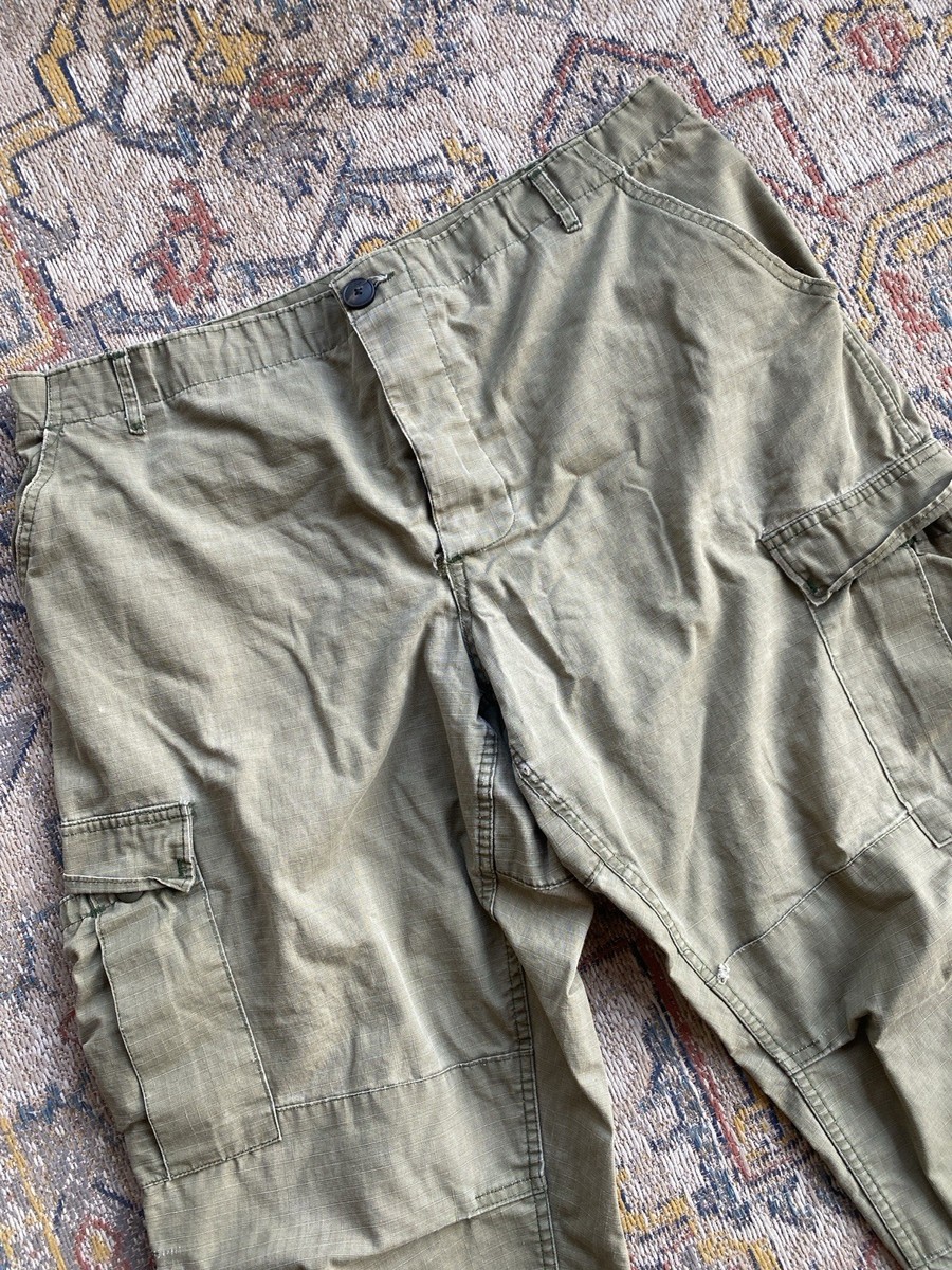 Vintage Green Military 80s Poplin Cargo Pants Distressed