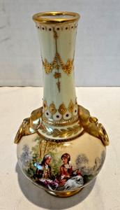 Antique Dresden Porcelain Urn Helena Wolfsohn Mask Handles Hand Painted 4.75"