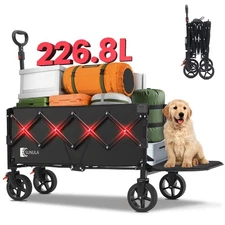 Folding Heavy Duty Lightweight Wagon with  Brakes & 2 Cup Holders for Garden