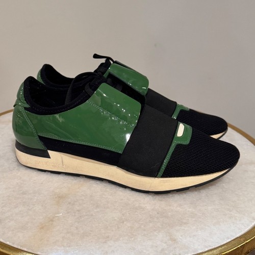 Balenciaga Race Runner Green Patent Leather Mesh Sneakers, Men's 40