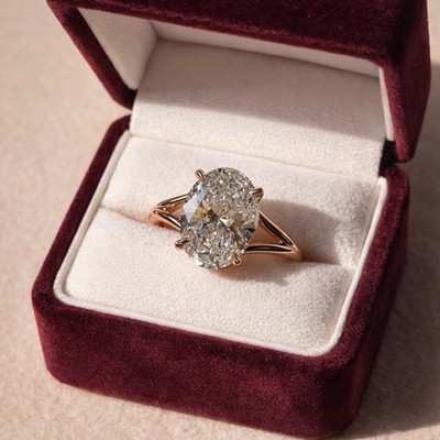 5Ct Oval Moissanite Engagement Ring Platinum Plated Sterling Silver Solitaire