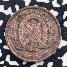 1844 Lower Canada Montreal 1/2 Penny Half Penny Token Lot#C5927 Cleaned