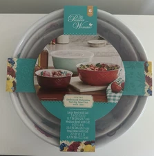 Pioneer Woman FESTIVE FOREST Melamine Serving Bowl W Lids 6Pcs Set Embossed NEW