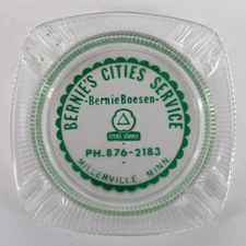 Vintage Marketing Glass Ashtray   Bernie's  Cities Service Millersville MN